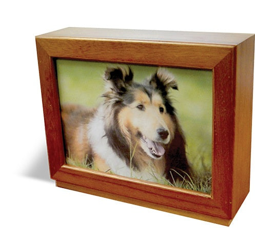 Standard Wooden Urn with Frame B5 including cremation - for pets up to 40kg